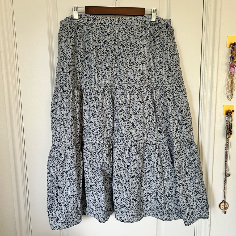 MADEWELL Navy Floral Midi Skirt 1X